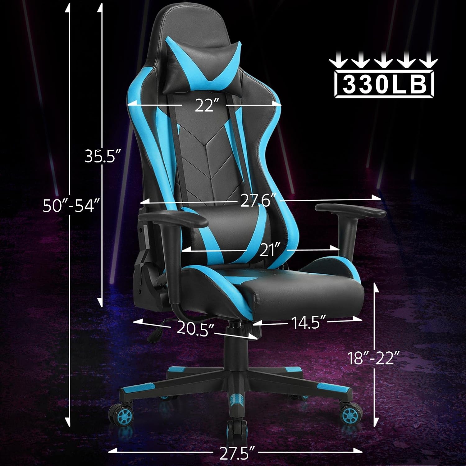 Topeakmart Video Game Chairs High Back Computer Gaming Chair Ergonomic Racing Office Chair with Lumbar Support Swivel Task Chair Neon Blue