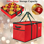 Christmas Ornament Storage Box, Xmas Decoration Organizer with 8 Tray, Christmas Storage Container with Dividers, Ornament organizer with Strong Handles for Holiday Decorations (Red)