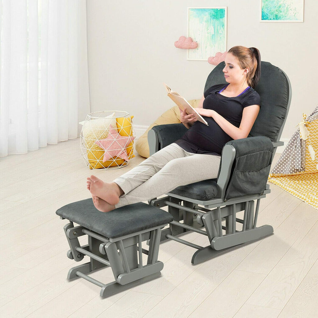 DORTALA Baby Glider Rocker with Ottoman, Multi-Position Glider with Cleanable Upholstered, Smooth Rocking Motion, Nursery Glider & Ottoman Sets for Nursing Baby, Reading, Grey