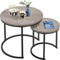 Topeakmart Nesting Side Tables Set of 2, Modern Round End Tables w/Waterproof Scratch Resistant Surface & Sturdy Metal Base for the Living Room,Guestroom, Balcony, Apartment and Small Space,Gray