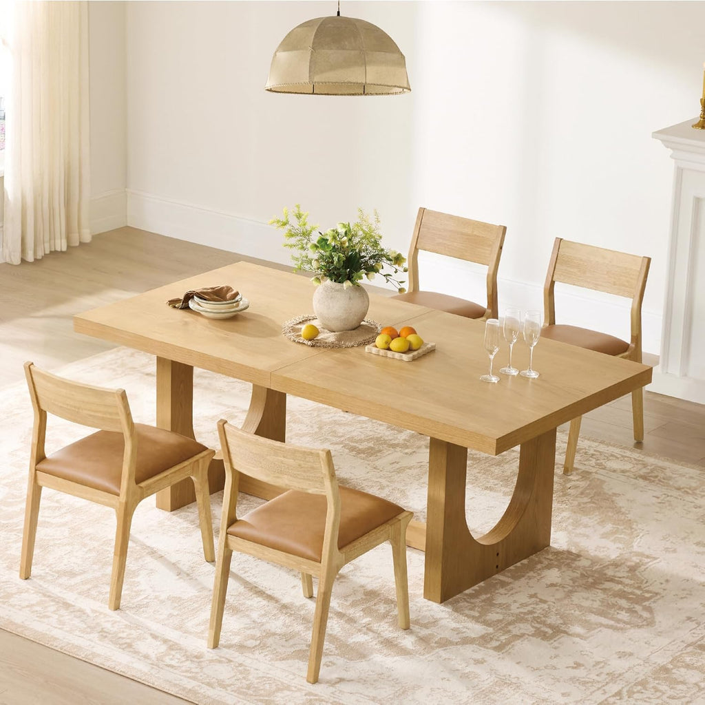 Watson & Whitely Wood Dining Chairs Set of 4, Modern Leather Upholstered Kitchen Chairs with Ergonomic Curved Backrest and Solid Wood Frame, Farmhouse Chairs for Dining Room, Living Room, Camel