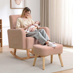 HCHAIRH Rocking Nursery Chair with Ottoman, Upholstered Glider Rocker with Side Pocket, Comfy Reading Chair with Solid Wood Legs for Nursery, Living Room,Bedroom, Coffee