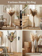 Hanobe Wood Tall Floor Vase: 22 Inch Slender Beige Boho Vase for Pampas Grass - Decorative Large Vases for Farmhouse Living Room Corner Entryway Fireplace Home Decor
