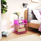 Acrylic Side Table for Living Room, Acrylic Nightstand for Bedroom, L-Series, 15.7'' x 11.8'' × 19.7'' inches (Pink)