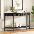55'' Elegant Half Moon Entryway Table with Wood Veneer and Open Shelf A Refined Accent for Hallways or Foyers