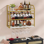 Hoctieon Wall Mount Wine Rack, Wall Mounted Wine Bottle Rack for Display and Storage, Hanging Bottle Holder, for Living Room, Dining Room, Bar, Wine Cellar, Gold&White