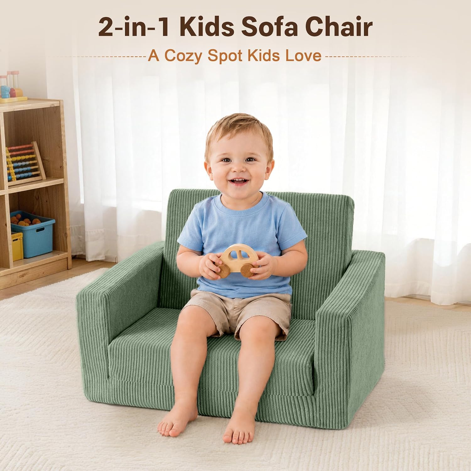 Bubble Ball Comfy Kids Couch and Chsir, 2-in-1 Convertible Sofa Chair, Soft Fold Out Couch for Reading, Playroom, Kids Couch for Boys & Girls, Green