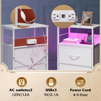 WLIVE Nightstand with Charging Station, 31.9" H Nightstand with 3 Fabric Drawers, LED Bedside Table with USB Ports and Outlets, End Table for Dorm, Bedroom, Entryway, White