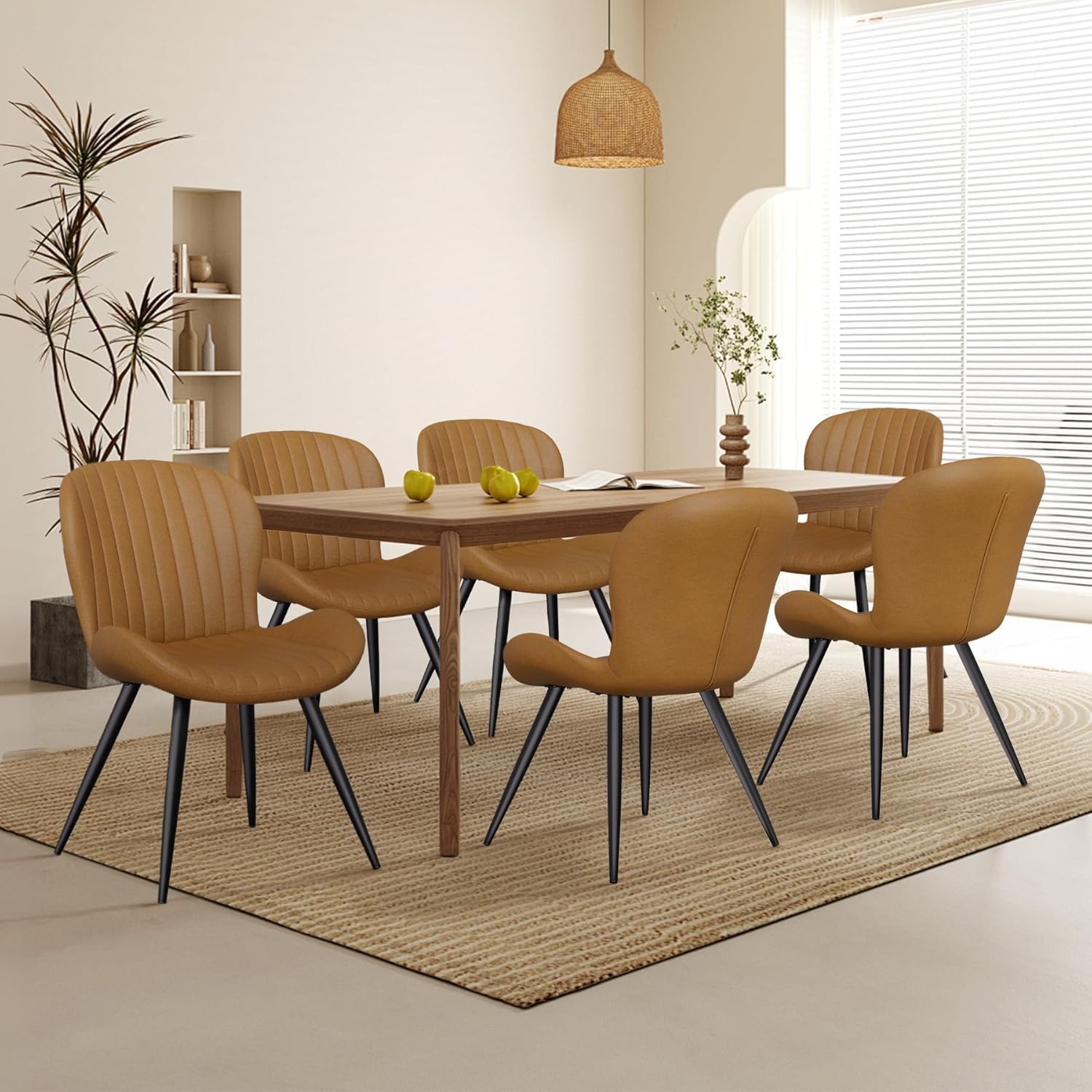 Dining Chairs Set of 2 Modern Fabric Dining Room Chairs Upholstered Dining Chairs with Thick Cushions Metal Legs Armless Back Chair for Kitchen and Living Room Brown