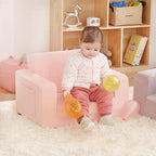 Toddler Chair Sherpa Kids Couch, 2-in-1 Soft Kids Armchair Lounger for Bedroom, Convertible Sofa for Girls and Boys, Child Reading Chair for Playroom, Living Room, Pet, Pink