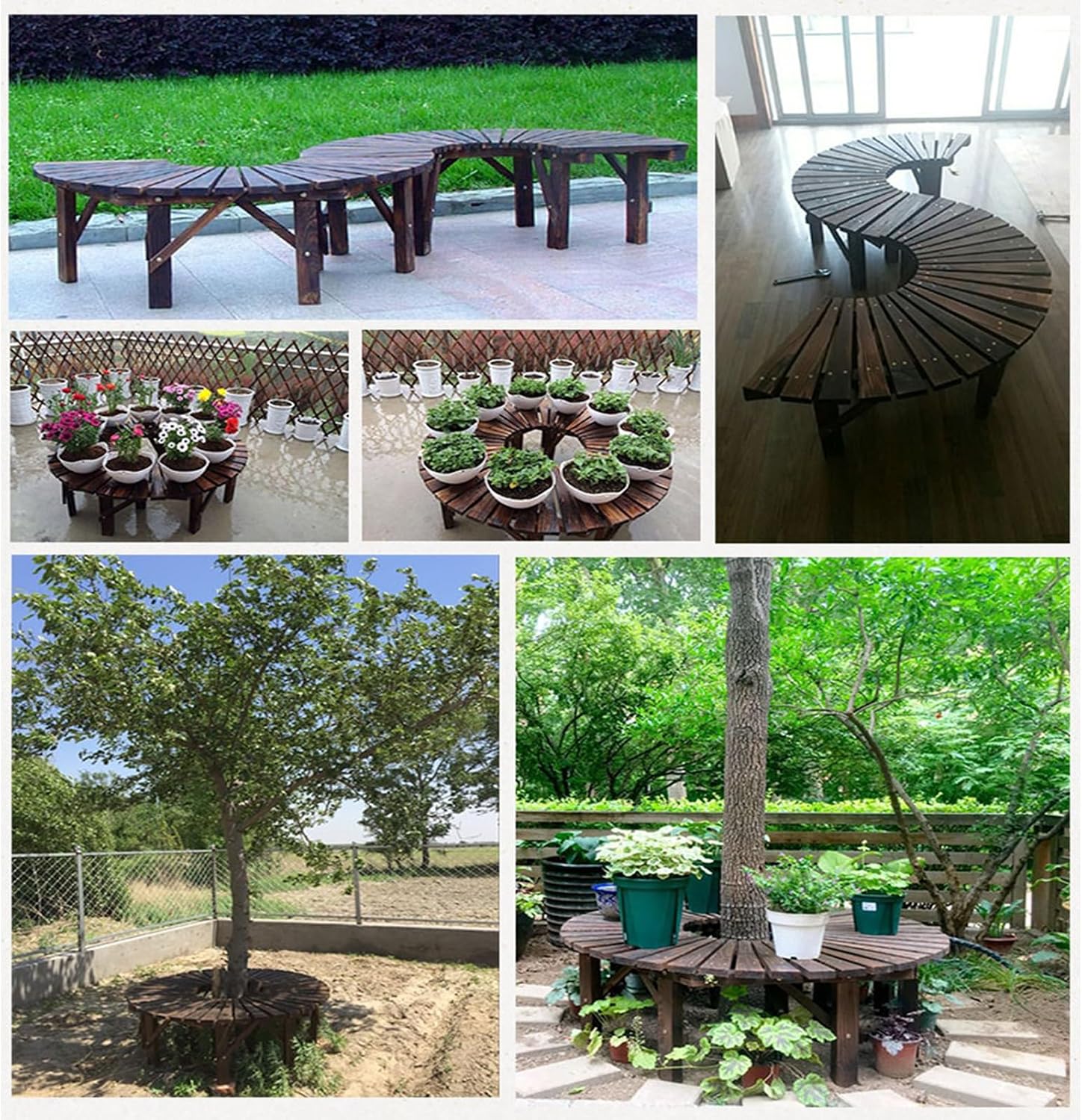 Wooden Curved Round Park Bench,Tree Bench Wrap Around,for Garden Patio Deck Lawn Yard