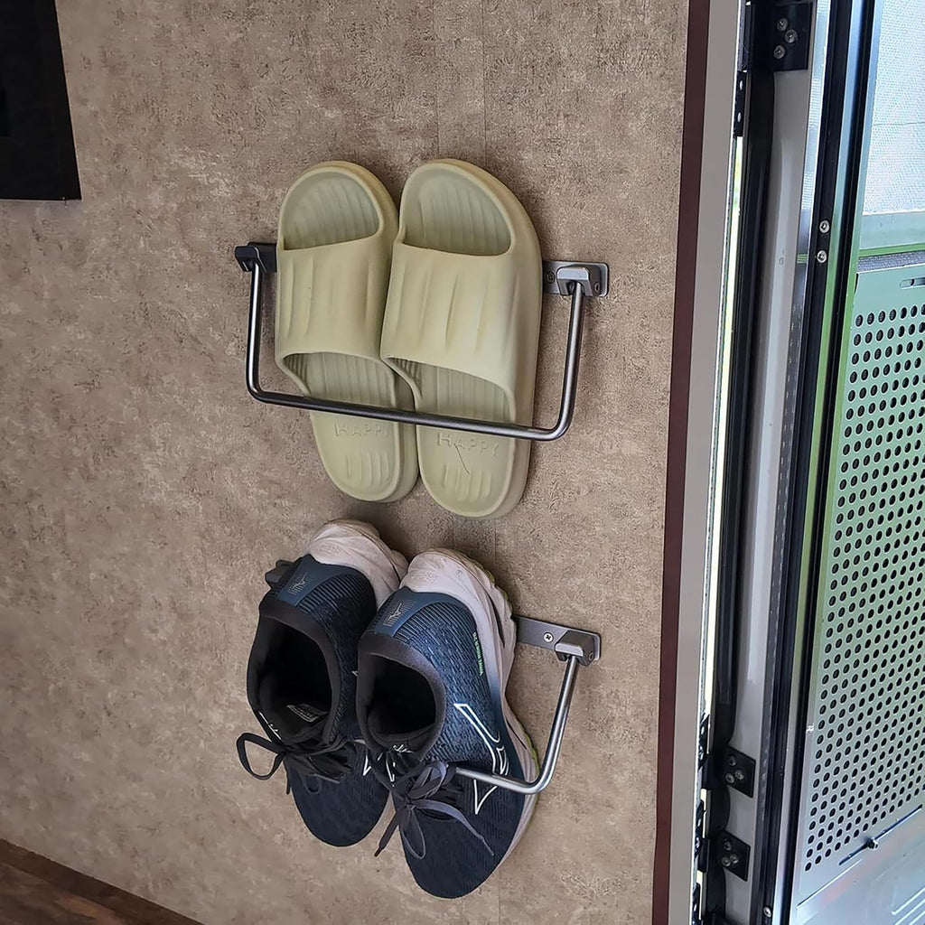 2026 New 2 Pack RV Shoe Storage, Foldable Aluminum Camper Shoe Organizer, Wall Mounted Shelf For Travel Trailer Organization Accessories And Camper Storage Black
