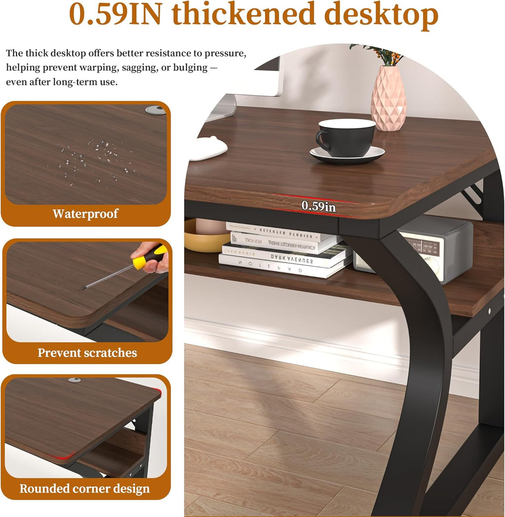 47 X 23.6'' Computer Desk, Home Office Desks w/Shelf Storage, Computer Desk w/Metal Frame, Cable Management, Study Student Desk Writing Work Table Deeper & Thicker Desktop for Home Bedroom