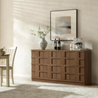 VividVibe Buffet Cabinet Sideboard with Storage, 93.9”Large 3D Woven Texture Credenza with 6 Pop-up Doors, Long Coffee Bar Cabinet Mid Century Modern for Entryway Living Room Brown Oak