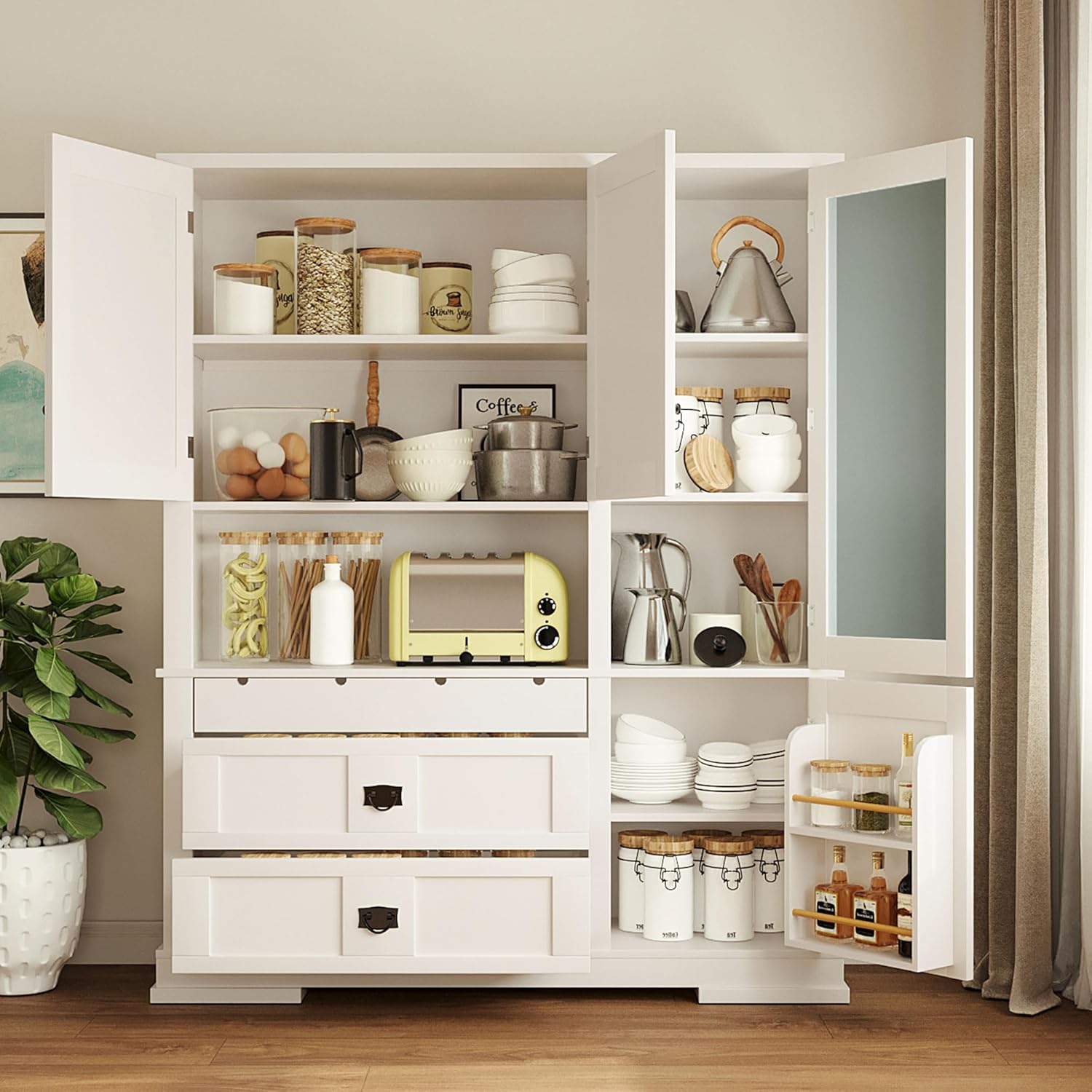 Spaco 78.3" Kitchen Pantry Cabinet with Hutch,Freestanding Food Storage Cabinet with 3 Drawers and 3 Adjustable Shelves,Versatile Buffet Sideboard for Kitchen,Dining Room. (White)