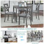 Harper & Bright Designs Modern 5-Piece Wooden Dining Table Set for 4, Grey Square Kitchen Table & 4 Upholstered Seating Chairs, Acacia/Birch Veneer, Space-Saving Design for Dining Room & Small Spaces