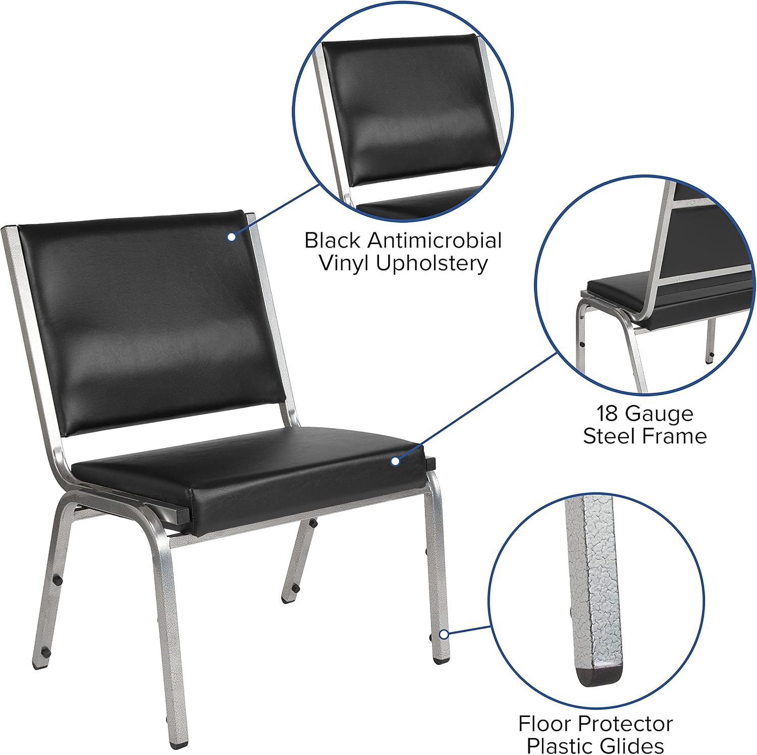 BizChair 950 lb. Rated Black Antimicrobial Vinyl Bariatric Medical Reception Chair