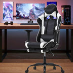 Gaming Chair, High Back PU Leather Gaming Chairs Computer Chair with Headrest & Lumbar Support, Height Adjustable Wide Seat Gaming Chairs for Adults, Game Chair with Footrest & Armrest