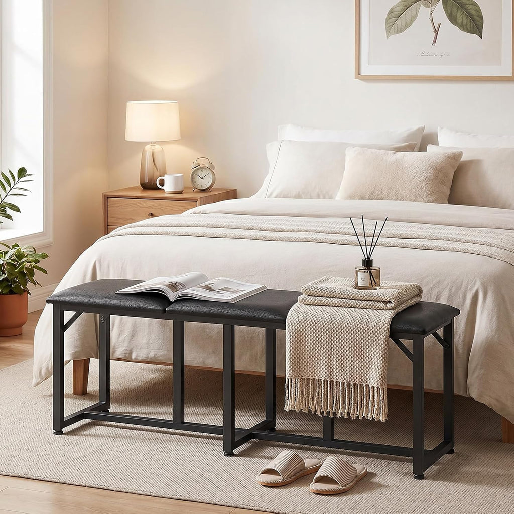 MAHANCRIS Dining Bench, 47.2 Inch Dining Room Bench | Entryway Bench with Metal Frame, PU Leather Padded Seat, for Kitchen, Living Room, Hallway, Living Room, Black TBBK06R01