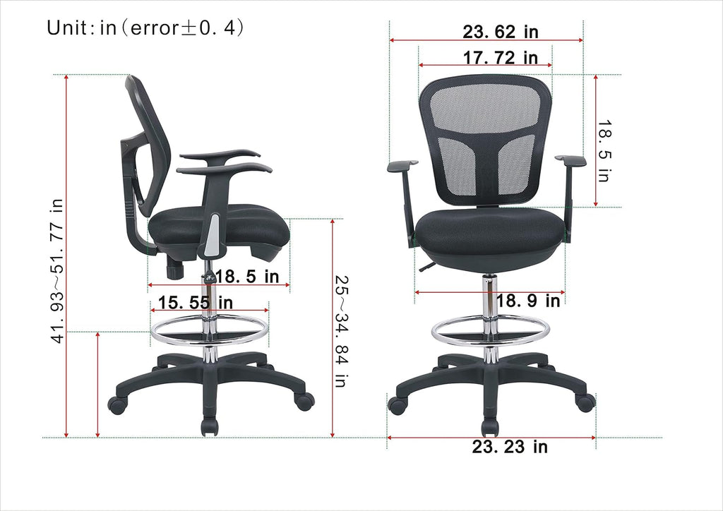 OfficeFactor Drafting Chair Tall Office Chair with Arms Executive Ergonomic Standing Desk Chair with Anti Scratch Wheels and Footrest