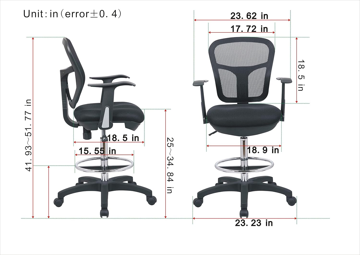 OfficeFactor Drafting Chair Tall Office Chair with Arms Executive Ergonomic Standing Desk Chair with Anti Scratch Wheels and Footrest