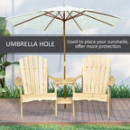 Comfortable 2-Unit Wooden Adirondack Chairs Set Featuring Center Table Umbrella Hole Natural Finish Durable Material Construction