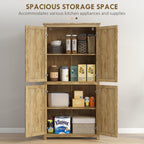 72" Tall Kitchen Pantry Storage Cabinet, Freestanding Buffet with 4 Rattan & Adjustable Shelves, Utility Cupboard Large Sideboard for Kitchen, Dining Room, Natural