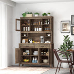 Byroce Kitchen Pantry Cabinet, Farmhouse 78.5” Tall Storage Cabinet w/Countertop, Adjustable Shelves & Drawers, Microwave Shelf w/Hutch, Wooden Buffet Sideboard w/Tempered Glass Doors, Rustic Brown