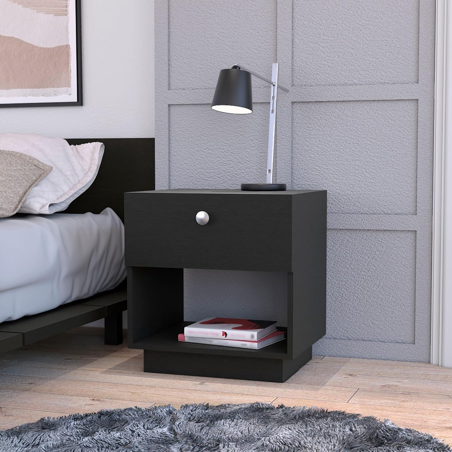1 Drawer Nightstand, Storage Shelf,for Small Spaces