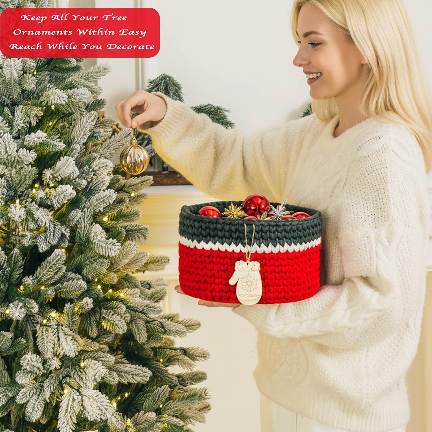 Mothers Day Gifts for Mom Wife Women Her Handwoven Basket Fabric Gift Basket Empty Storage Baskets Woven Cotton Rope Xmas Basket with 2pcs Wooden Tags, Baby Gift Basket for Toys, Towels, Diapers