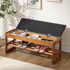 39.3" Shoe Rack Bench,2 Tiers Shoe Bench with Storage,Walnut Storage Bench with Faux Leather Cushion for Entrance Entryway Hallway Walnut PU Green