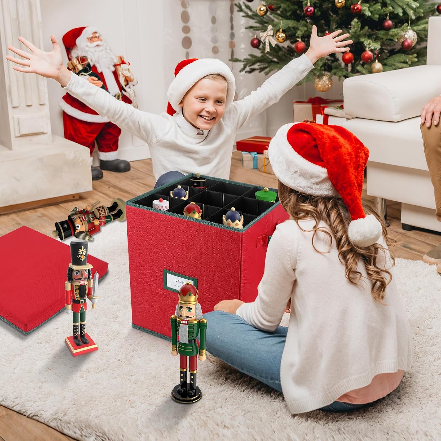 Christmas Nutcracker and Figurine Collectible Storage Box ,Christmas Storage Box with Adjustable Dividers, Holiday Decor Organizer Holds Up to 16’’ Tall Ornaments,Ideal for Nutcrackers and Figurines