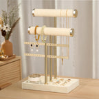 bussdis 3 Tier Bracelet Holder Display - Detachable T Bar Beige Velvet Bracelet Holder, Jewelry Holder Organizer for Bracelet, Necklace, Earrings, Rings