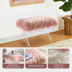 Glitzhome Ottoman Bench, Pink Faux Fur Ottoman Foot Rest, Modern Vanity Stool Chair with Acrylic Legs for Living Room Bedroom Entryway Makeup Bench End of Bed, 25.5" L