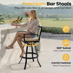Pellebant 30" Sunbrella Outdoor Bar Stools Set of 2, Aluminum Swivel Patio Bar Height Barstools with Back & Footrest, All-Weather Patio Barstools for Deck Lawn Garden, Beige