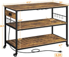 Yaheetech Kitchen Island with Power Outlet, Rolling Kitchen Cart with Wine Rack & Glass Holder & Hooks, Coffee Bar Microwave Stand Wine Rack Table for Dining Room, 47.5" W x 24" D, Rustic Brown