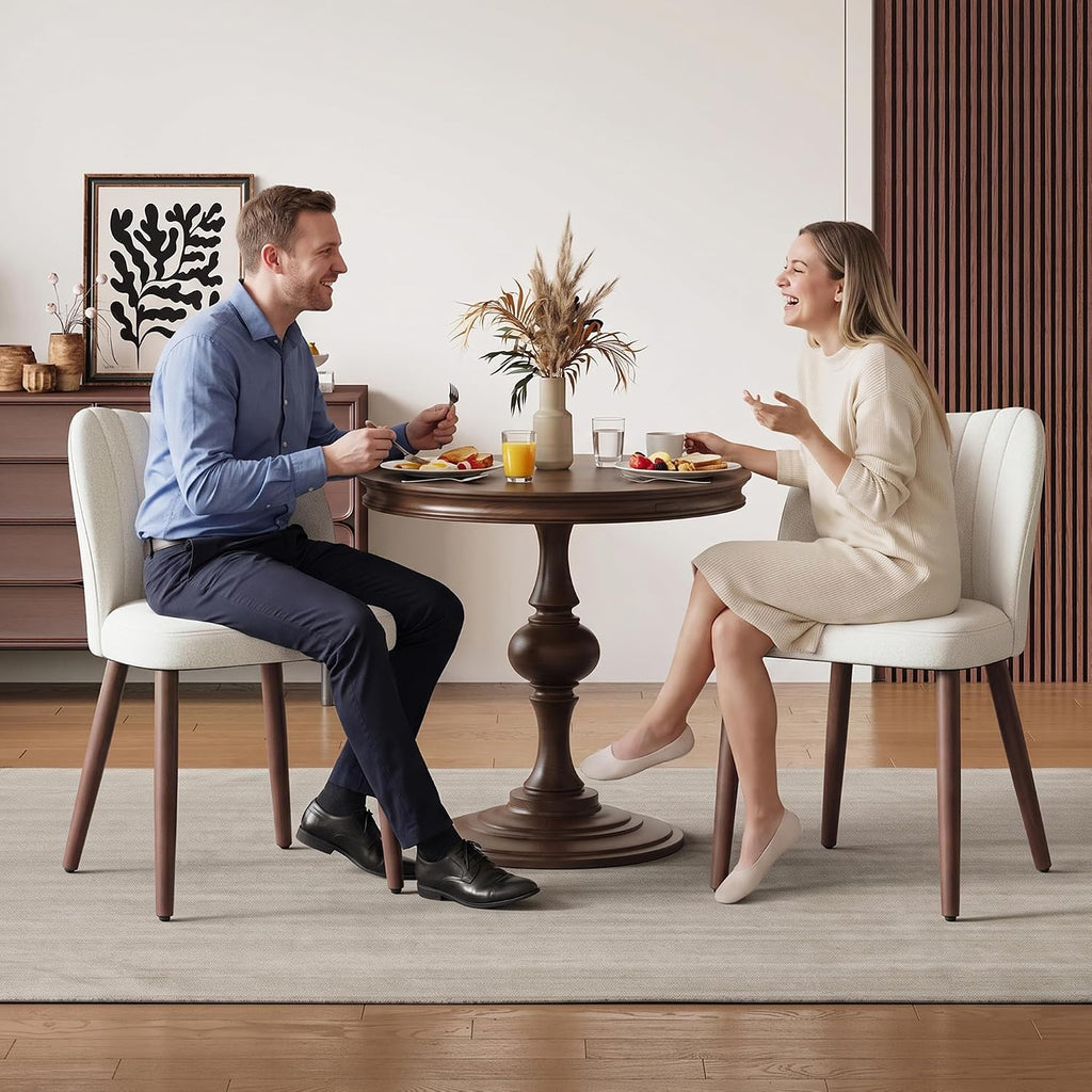 Upholstered Dining Chairs Set of 4, Modern Fabric Dining Chairs with Curved Backrest & Solid Rubber Wood Legs, Padded Kitchen Dining Room Chairs for Restaurant Cafe, Beige