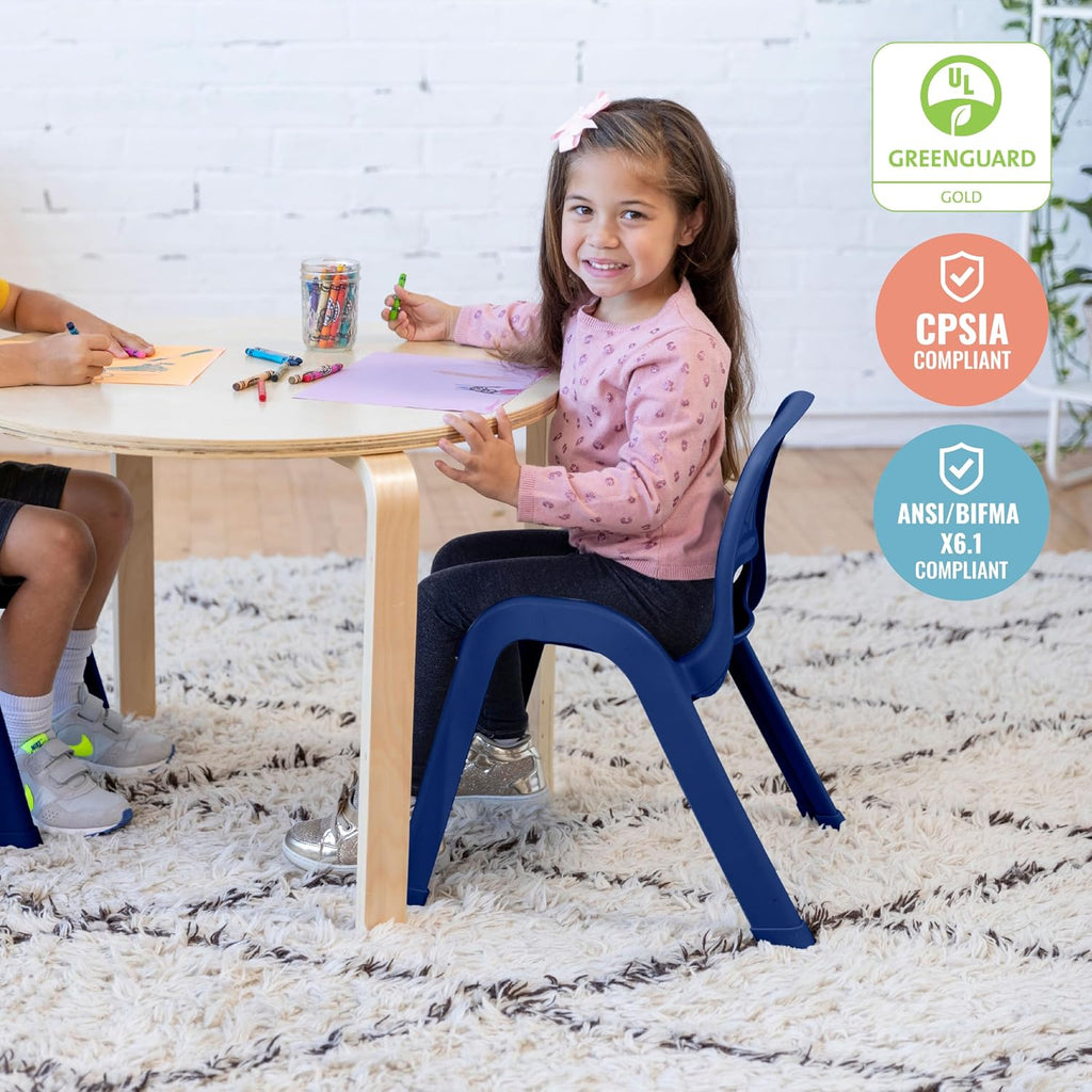 ECR4Kids Plastic Stackable SitRight Chair, 11in, Classroom Furniture, Navy, 4-Pack