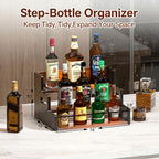Liquor Bottle Display Shelf,Wood Syrup Organizer Rack,3 Step Countertop Organizer Wine Rack,Rustic Coffee Station Accessories for Syrup (Brown)