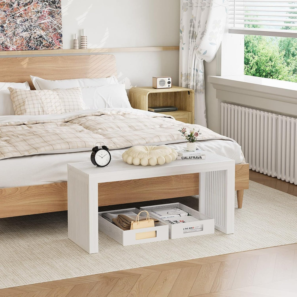 Bamboo Indoor Long Dining Bench, Outdoor Modern Wood Benches 35 Inch Bamboo Bench for Living Room Hallway Bedroom Bathroom