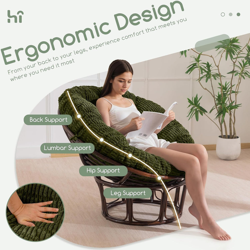 HIGOGOGO Papasan Chair Cushion with Thick Corduroy Cover (Without Chair), Supportive Cushion, Caput Mortuum, 48 x 48 Inch