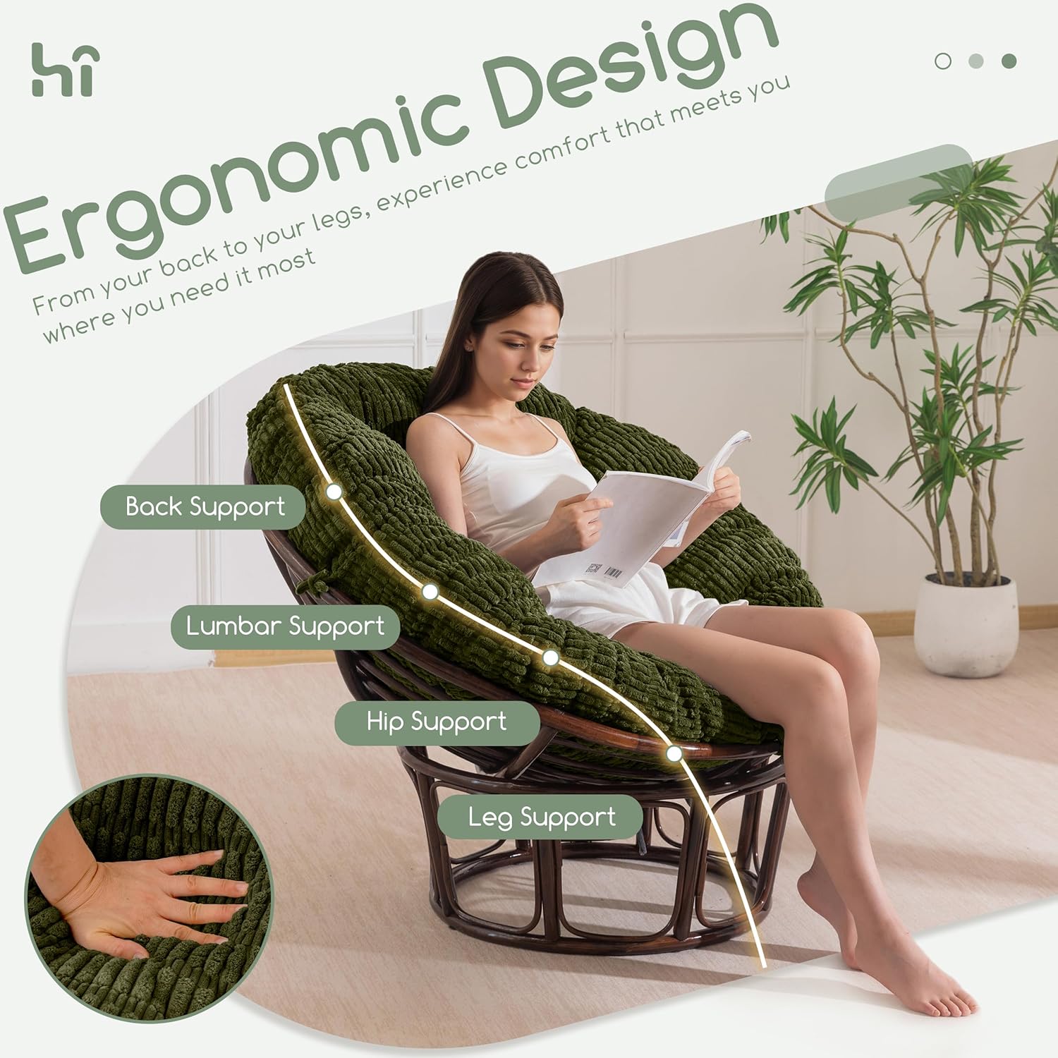 HIGOGOGO Papasan Chair Cushion with Thick Corduroy Cover (Without Chair), Supportive Cushion, Caput Mortuum, 48 x 48 Inch
