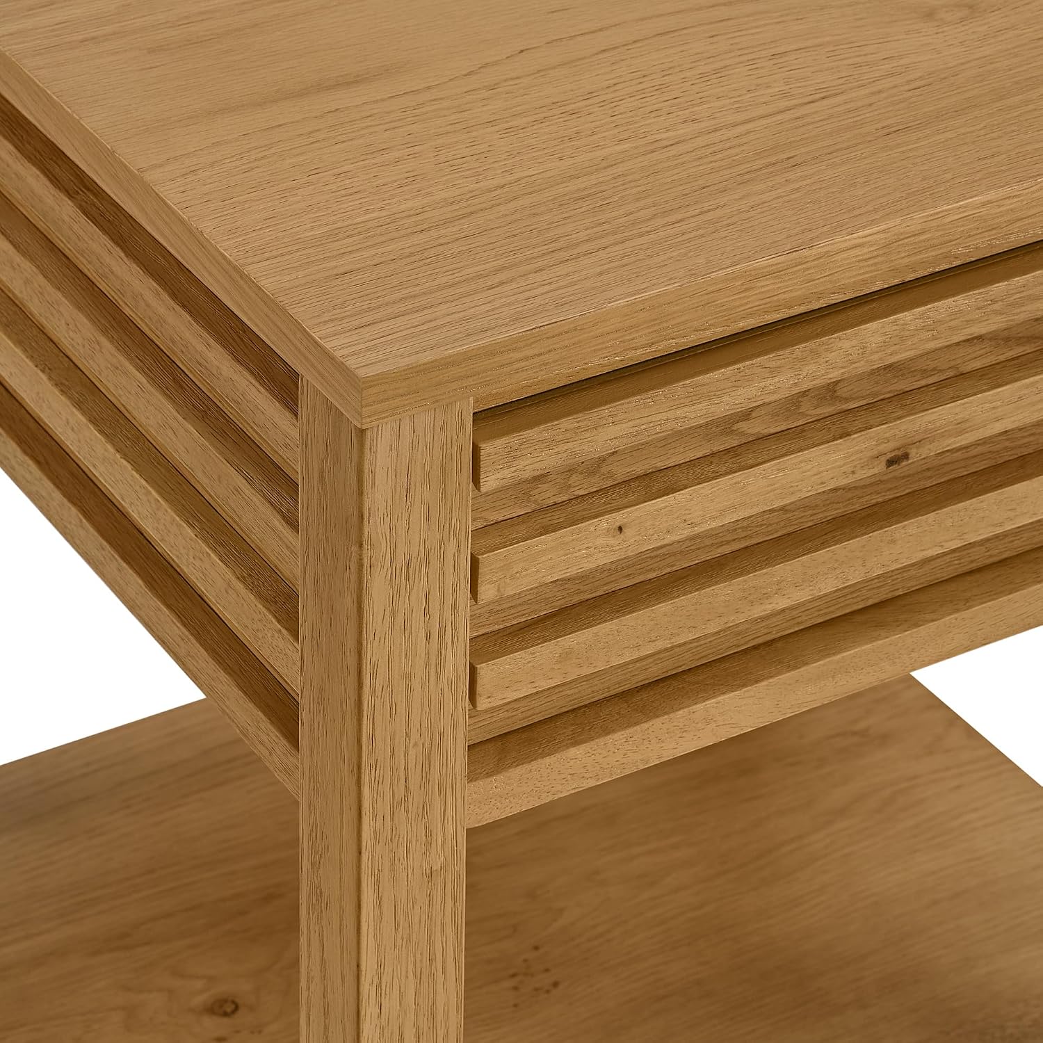 Martin Svensson Home Julian Genuine Oak Wood End Table, 20 Inch Square, Mid Century Modern Side Table with Drawer and Lower Shelf for Living Room, Light Oak Natural