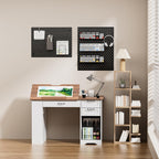 Drafting Table with Storage Cabinet & Drawers, Adjustable Drawing Desk with Open Shelves, Craft Table Painting Desk for Artists, Painters, Drawing, Crafting, Reading, Writing, Working