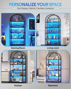 Display Arched Cabinet with Glass Doors, Curio Cabinet for Labubu Display 5-Tier Display Case with 7 Color RGB Lights for Collectibles, Display Cases for Book/Medal/Figure