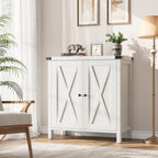 GarveeHome Small Storage Cabinet, Farmhouse Sideboard Buffet Cabinet with 2 Doors and Adjustable Shelves, Accent Entryway Console Cabinets for Living Room, Dining Room (Rustic White., 1 Pieces)