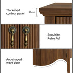 FUSUNBAO 57" Fluted Sideboard Buffet,Retro Storage Cabinet, Walnut | 3 Drawers and 4 Doors, Vintage Fluted with Scalloped Base, Organic Modern Accent Cabinet, For Dining Room