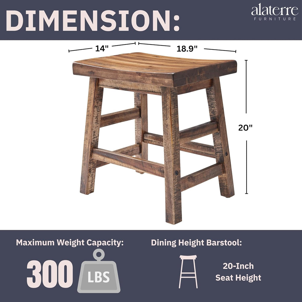 Durango 20-Inch Saddle Seat Stool – Backless Solid Wood Kitchen Stool for Dining Table, Counter, or Entryway – Rustic Farmhouse & Industrial Accent Seating by Alaterre Furniture