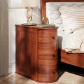 Vongrasig Narrow Nightstand with 3 Drawers, Wood Small Side Table for Bed or Sofa, Vintage Slim Night Stand for Living Room/Bedroom, Walnut