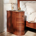 Vongrasig Narrow Nightstand with 3 Drawers, Wood Small Side Table for Bed or Sofa, Vintage Slim Night Stand for Living Room/Bedroom, Walnut